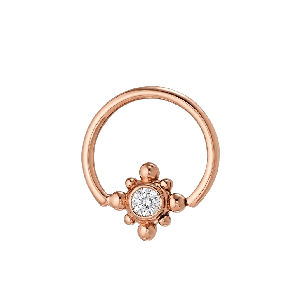 Royal Bloom - 14K Gold Flower Gem Fixed Bead Ring - piercing - zone.com