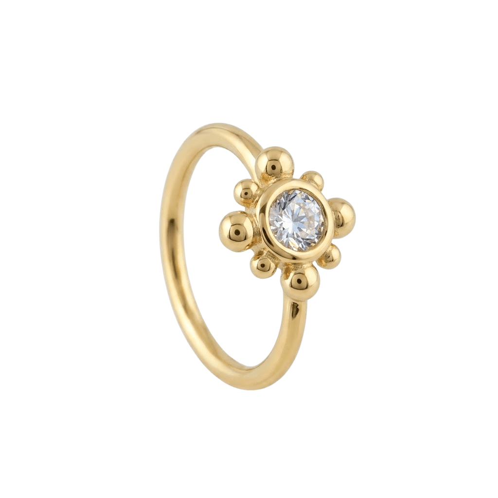 Royal Bloom - 14K Gold Flower Gem Fixed Bead Ring - piercing - zone.com