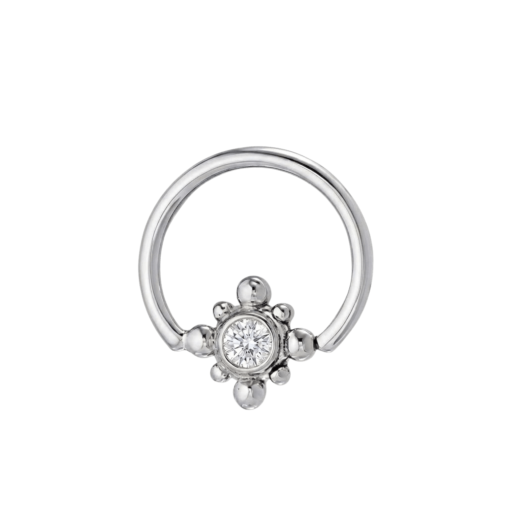 Royal Bloom - 14K Gold Flower Gem Fixed Bead Ring - piercing - zone.com