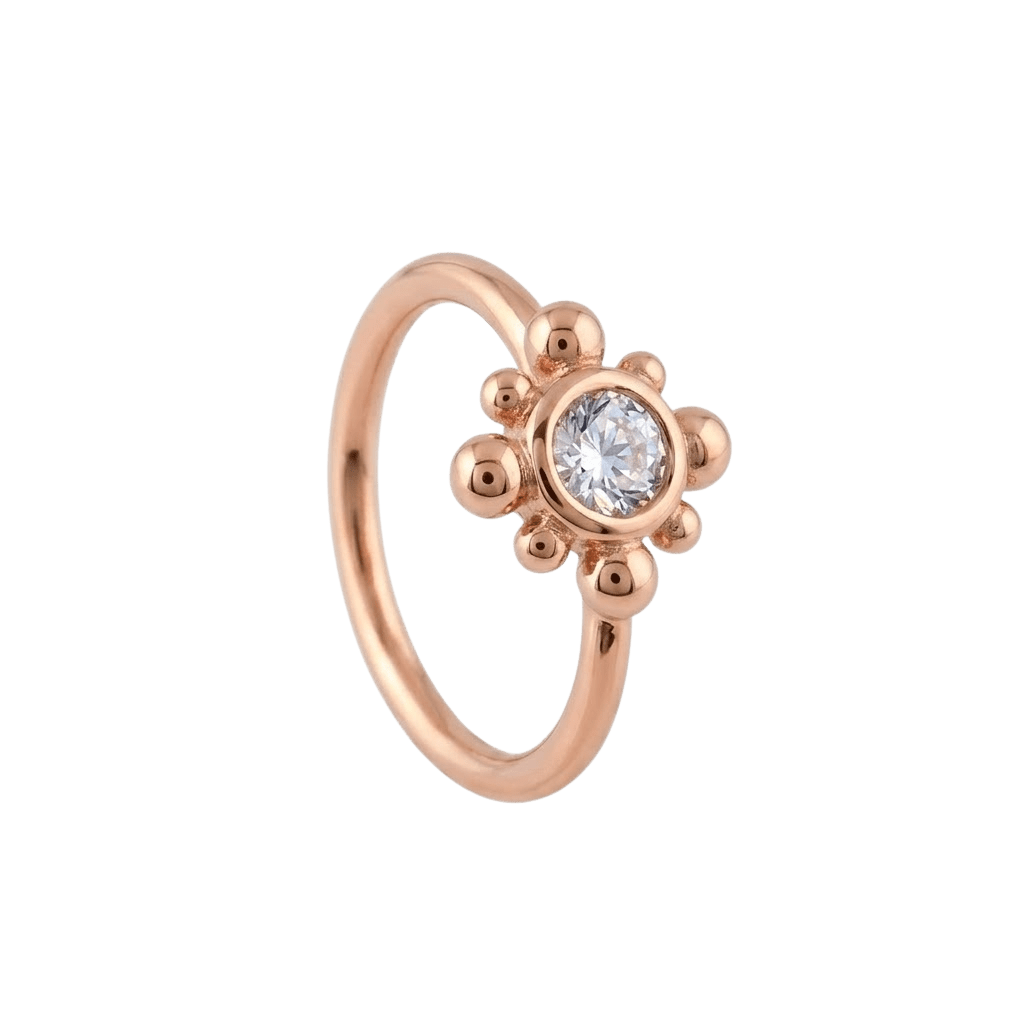 Royal Bloom - 14K Gold Flower Gem Fixed Bead Ring - piercing - zone.com