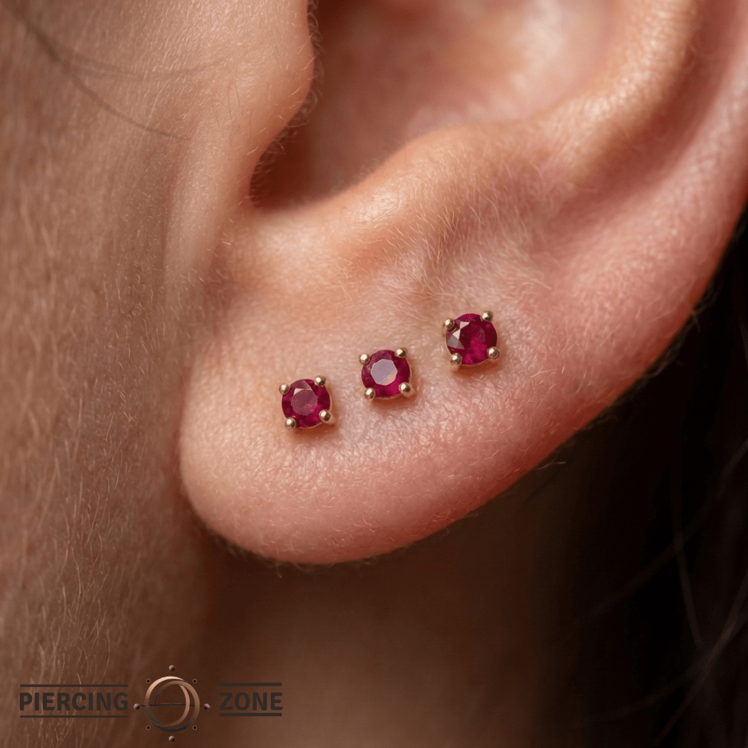 Ruby Prong – 14K Gold Gemstone Threadless End - piercing - zone.com
