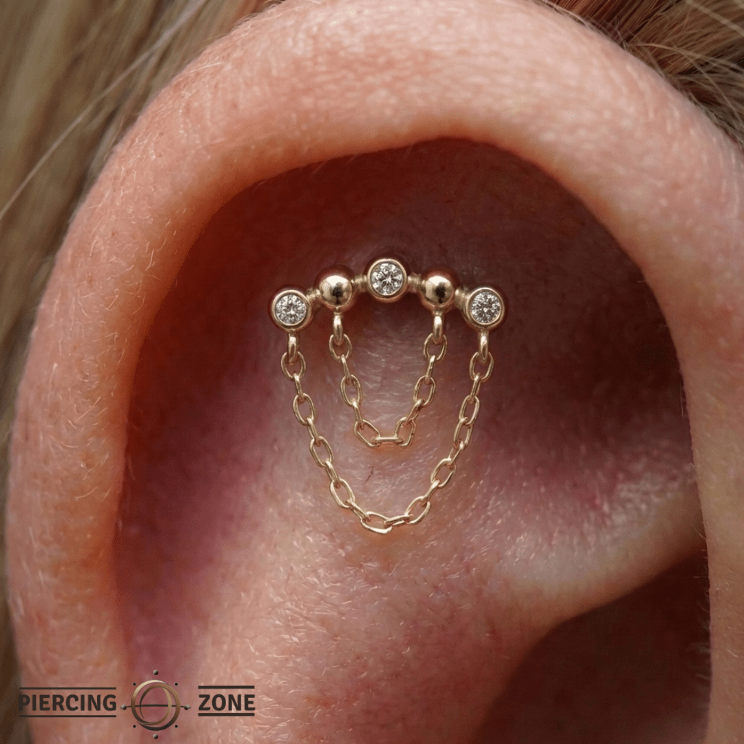 Rumors – CZ Triangle – 14K Gold Threadless End - piercing - zone.com