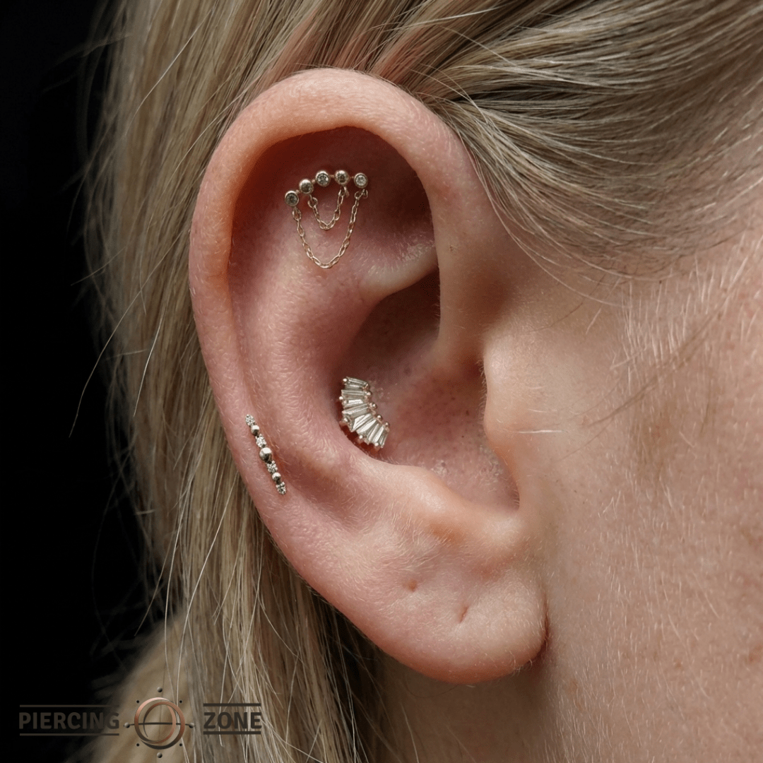 Rumors – CZ Triangle – 14K Gold Threadless End - piercing - zone.com