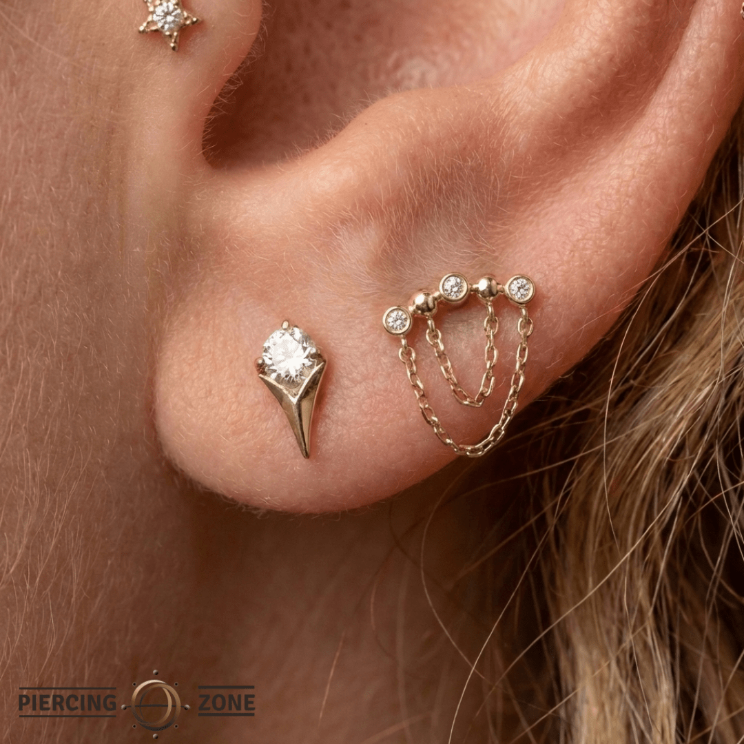 Rumors – CZ Triangle – 14K Gold Threadless End - piercing - zone.com