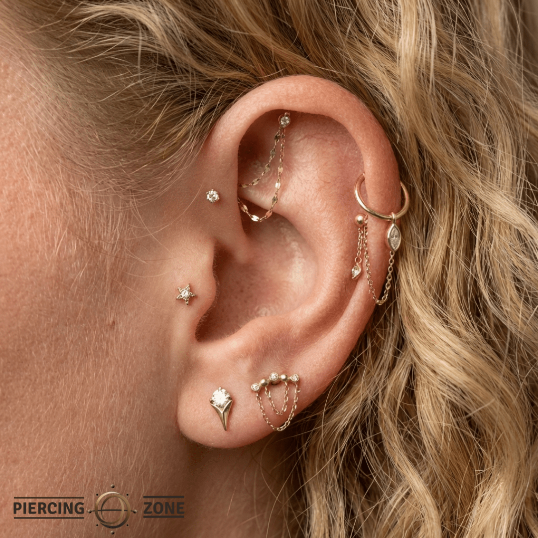 Rumors – CZ Triangle – 14K Gold Threadless End - piercing - zone.com