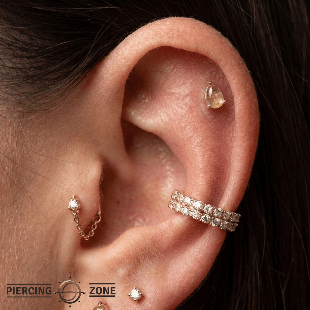 Rutilated Quartz Pear – 14K Gold Threadless End - piercing - zone.com