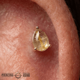 Rutilated Quartz Pear – 14K Gold Threadless End - piercing - zone.com