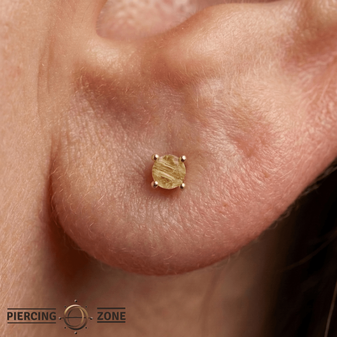 Rutilated Quartz Prong – 14K Gold Threadless End - piercing - zone.com