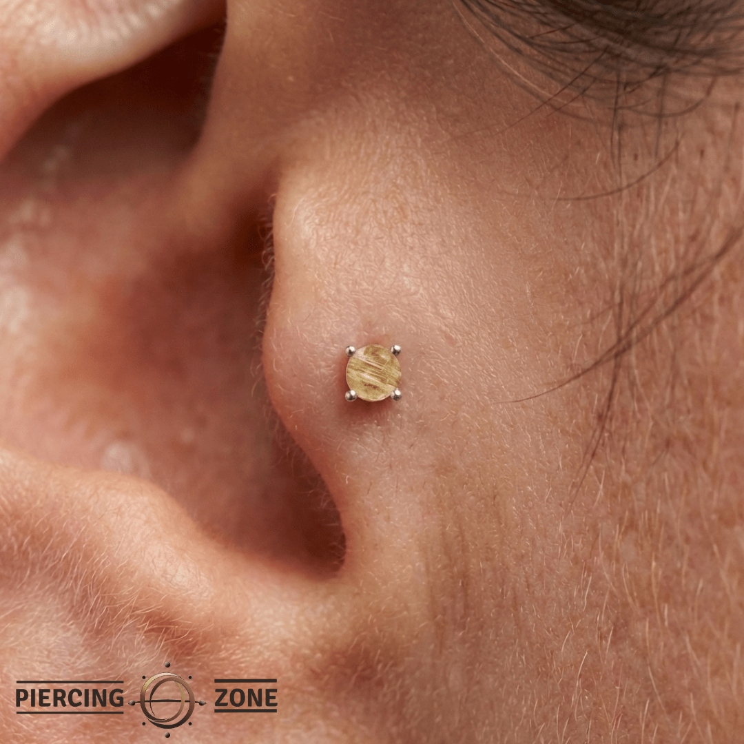 Rutilated Quartz Prong – 14K Gold Threadless End - piercing - zone.com