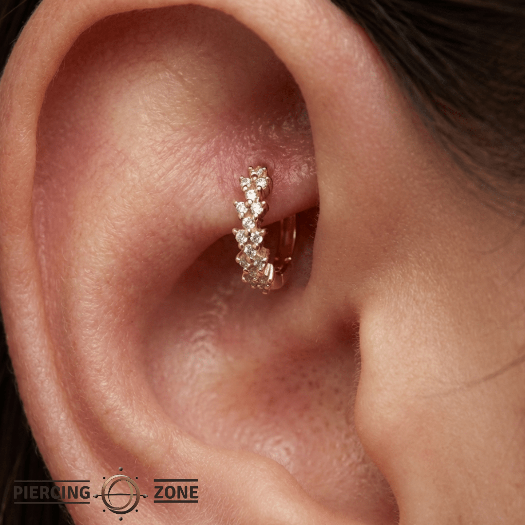 Sabine – White Sapphire – 14K Gold Huggie Clicker - piercing - zone.com