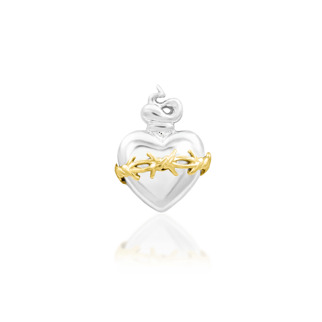 Sacred Heart – Barbed Flame Heart – 14K Gold Threadless End - piercing - zone.com
