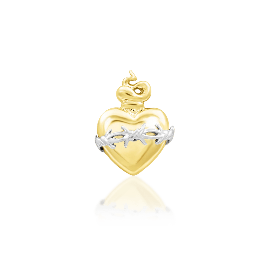 Sacred Heart – Barbed Flame Heart – 14K Gold Threadless End - piercing - zone.com