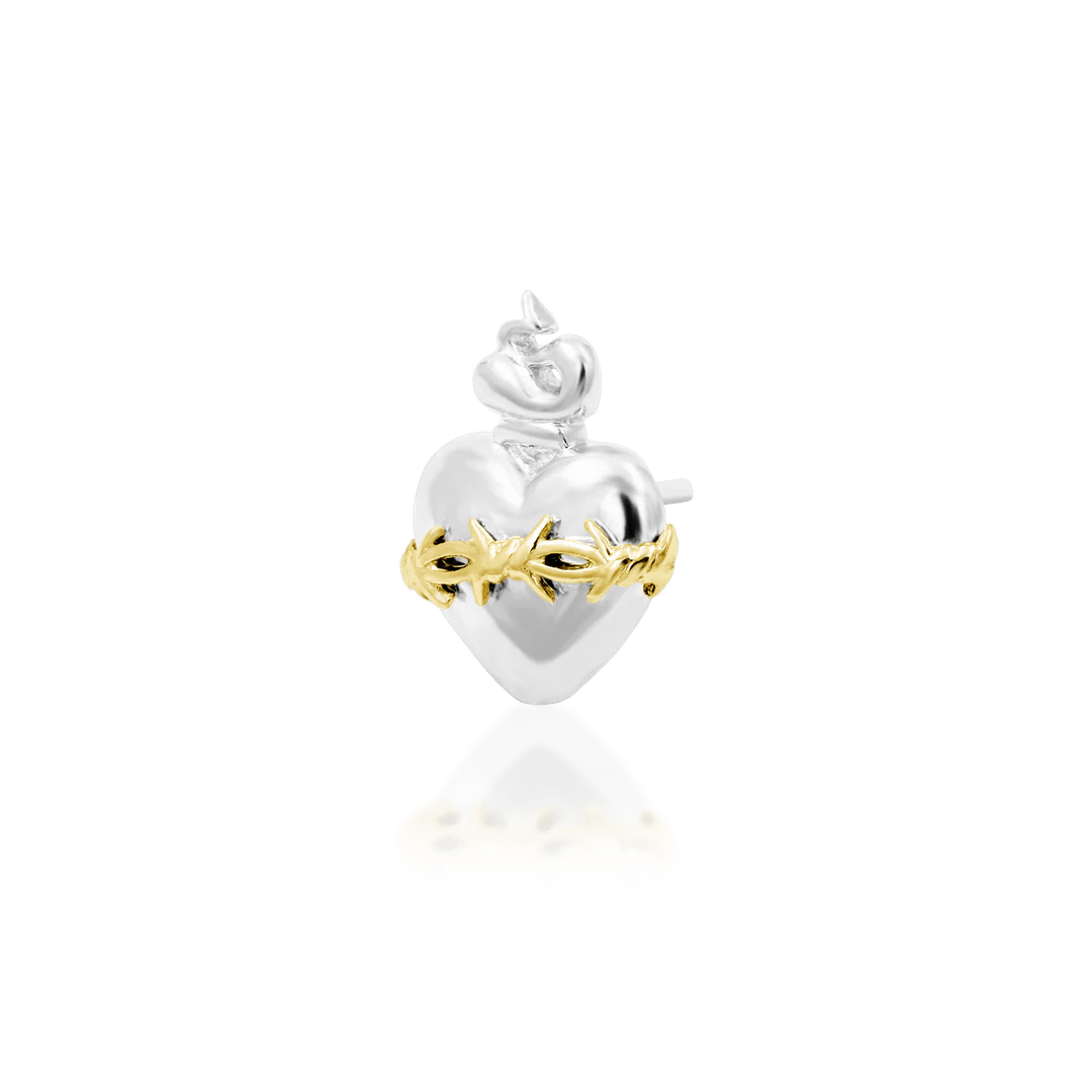 Sacred Heart – Barbed Flame Heart – 14K Gold Threadless End - piercing - zone.com