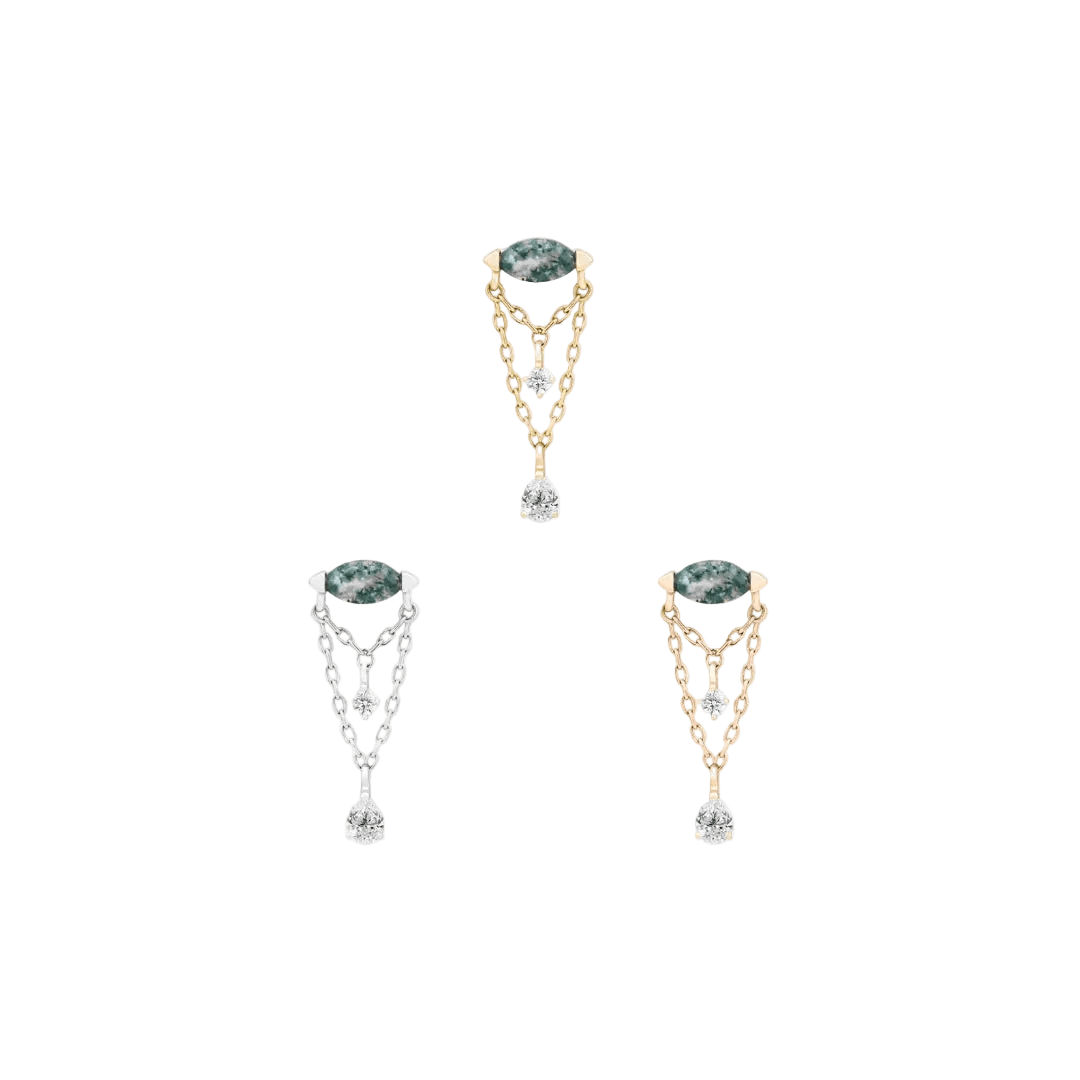 Saint Vincent Moss Agate Drop – 14K Gold Threadless End - piercing - zone.com