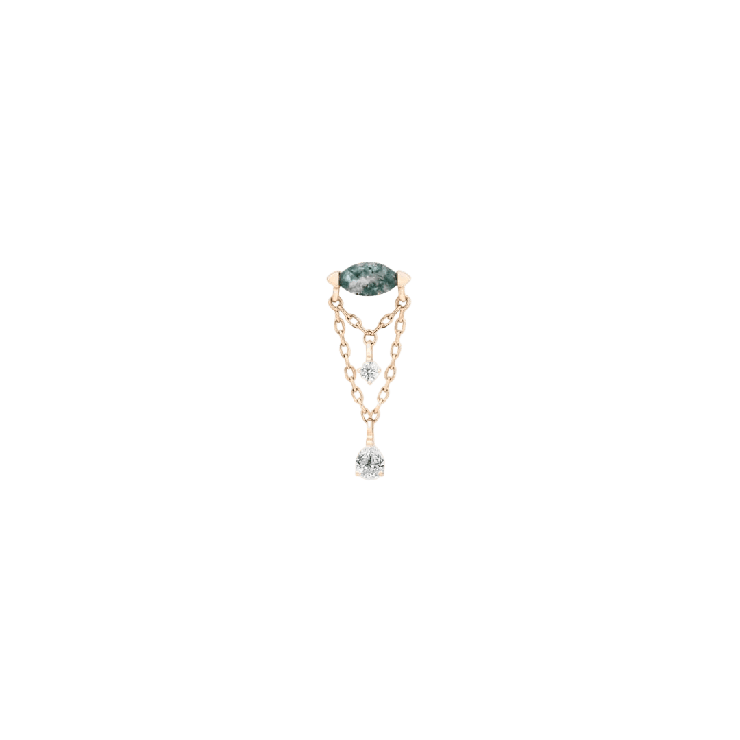 Saint Vincent Moss Agate Drop – 14K Gold Threadless End - piercing - zone.com
