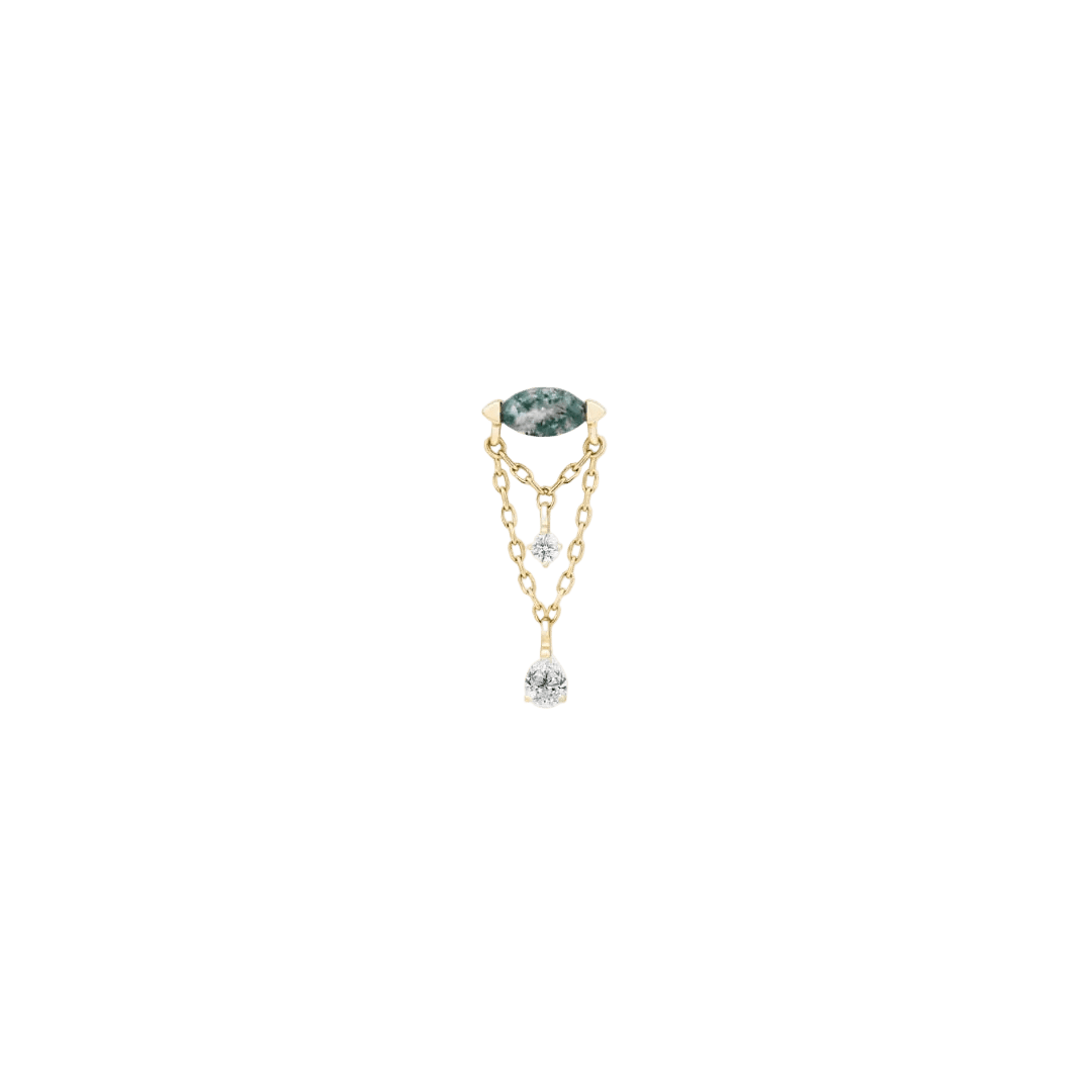 Saint Vincent Moss Agate Drop – 14K Gold Threadless End - piercing - zone.com