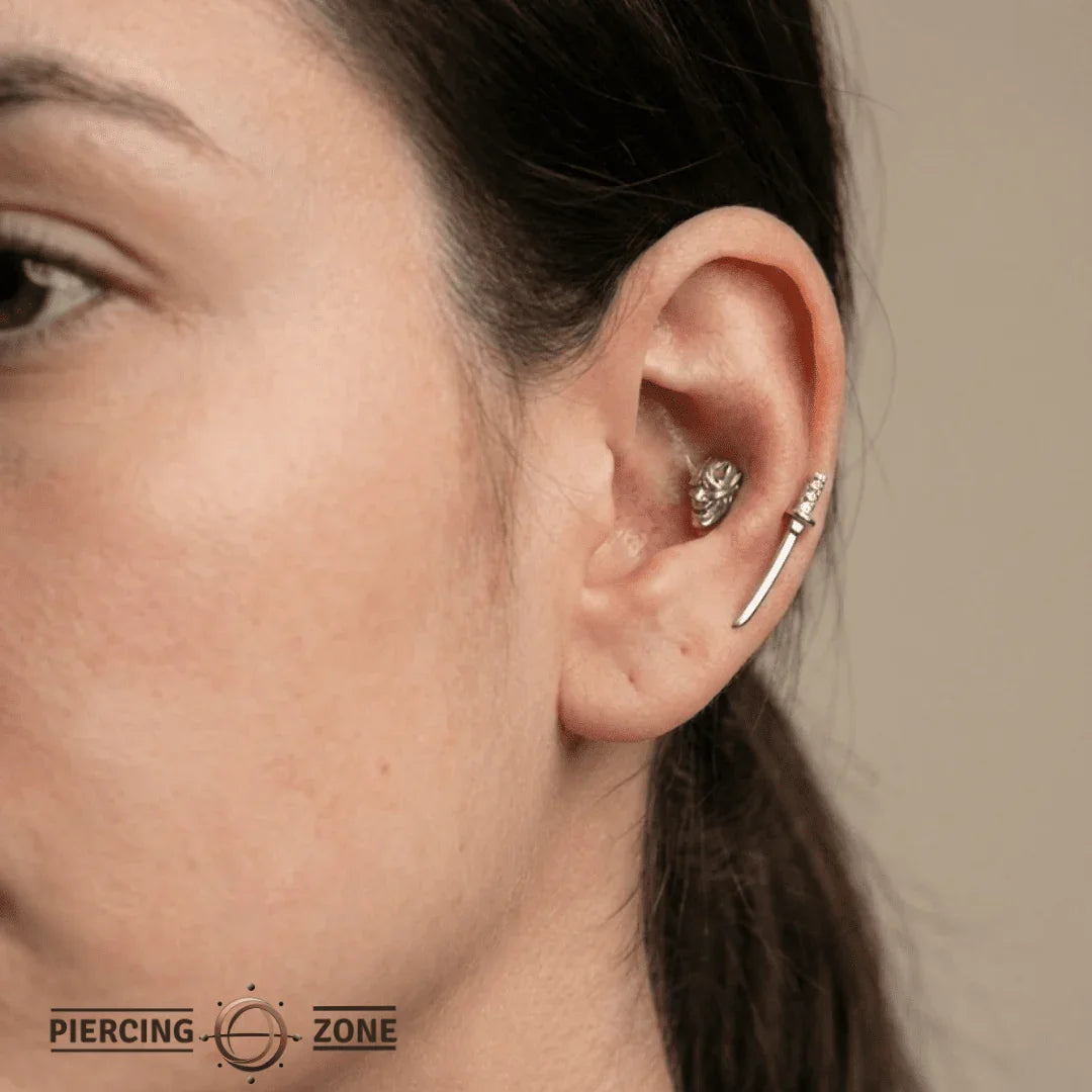 Samurai Sword – 14K Gold Threadless/Threaded End - piercing - zone.com