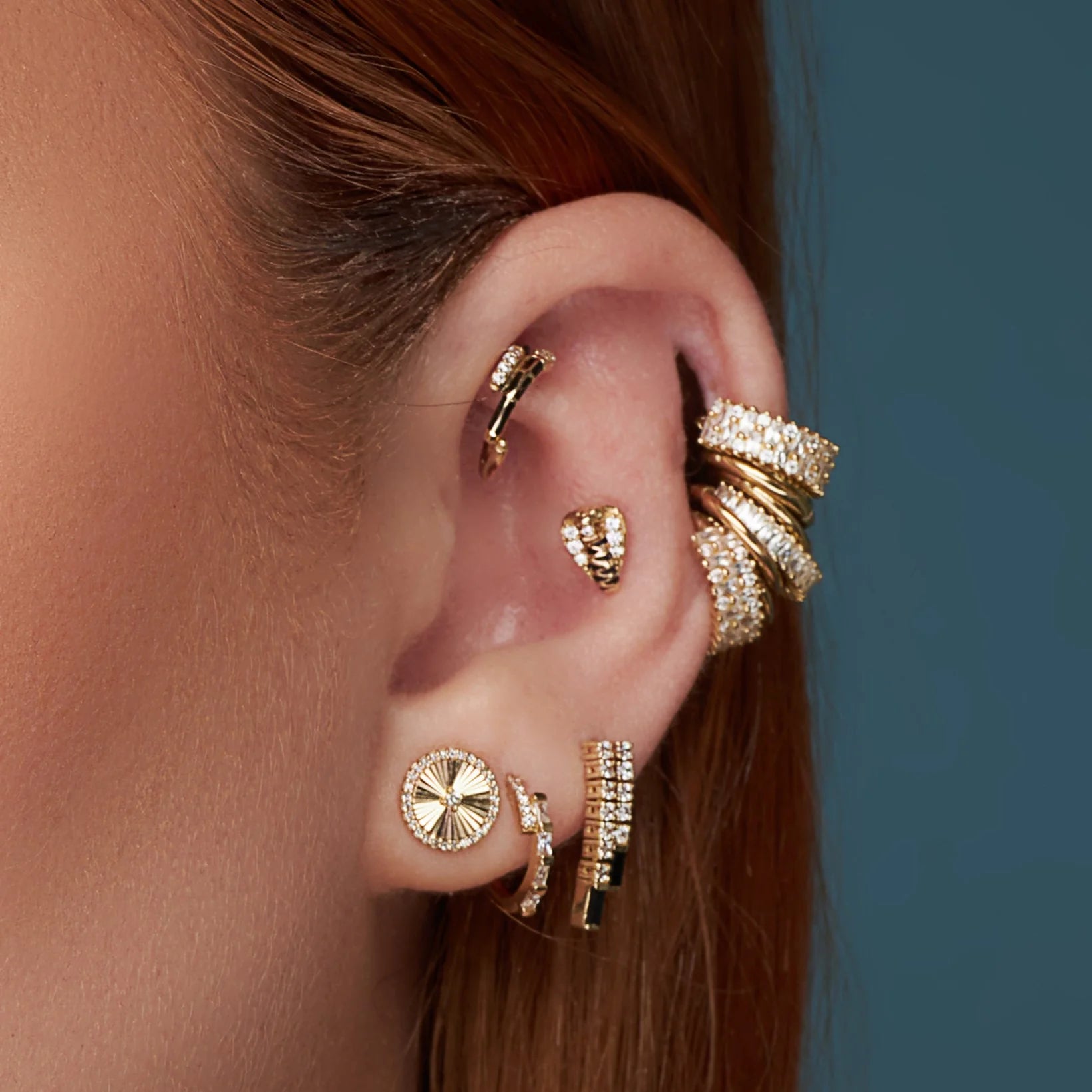 Savage CZ Threadless End – 14K Gold & Black Enamel Jewelry