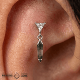 Savvy – Moss Agate & Triangle CZ – 14K Gold Threadless End - piercing - zone.com