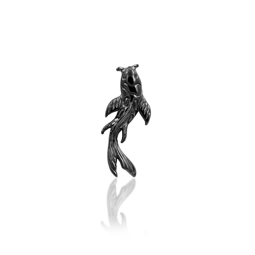 Scene Koi – Black Rhodium Fish – 14K Gold Threadless End - piercing - zone.com