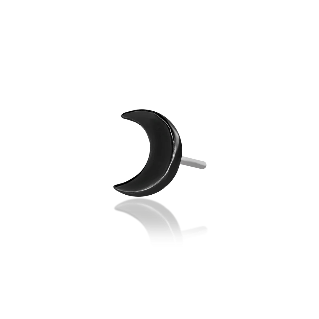 Scene Moon – Black Rhodium Crescent – 14K Gold Threadless End - piercing - zone.com