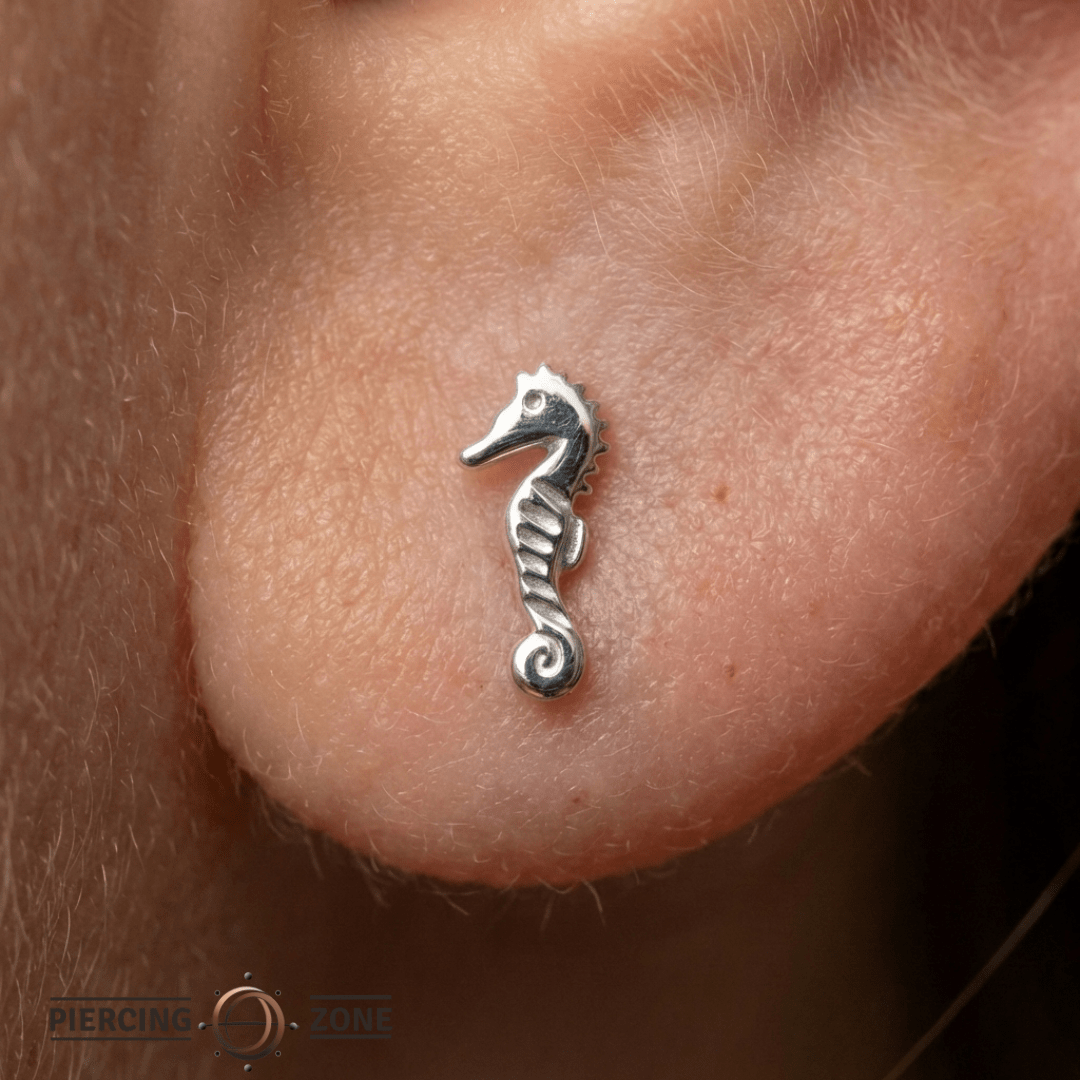 Sea Horse – 14K Gold Threadless/Threaded End - piercing - zone.com