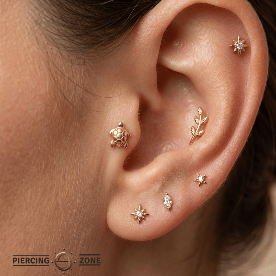 Sea Turtle – 14K Gold Threadless/Threaded End - piercing - zone.com