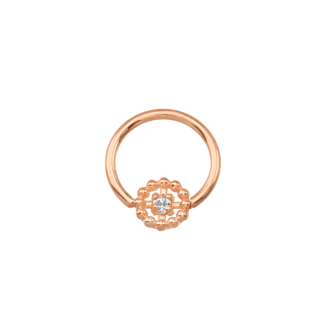 Seamless Ring with Beaded Circle – 14K Gold Textured Accent - piercing - zone.com