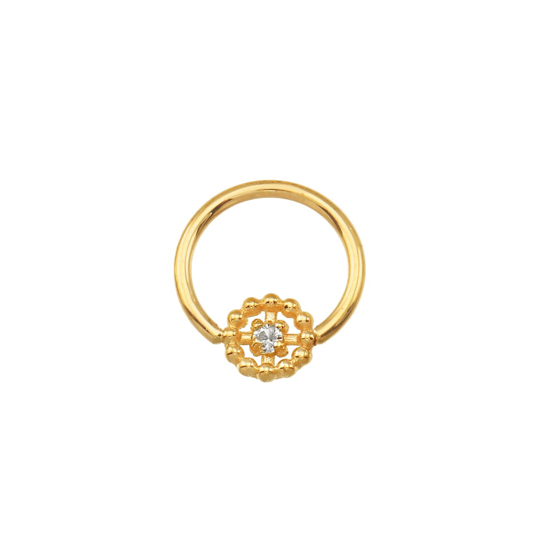Seamless Ring with Beaded Circle – 14K Gold Textured Accent - piercing - zone.com