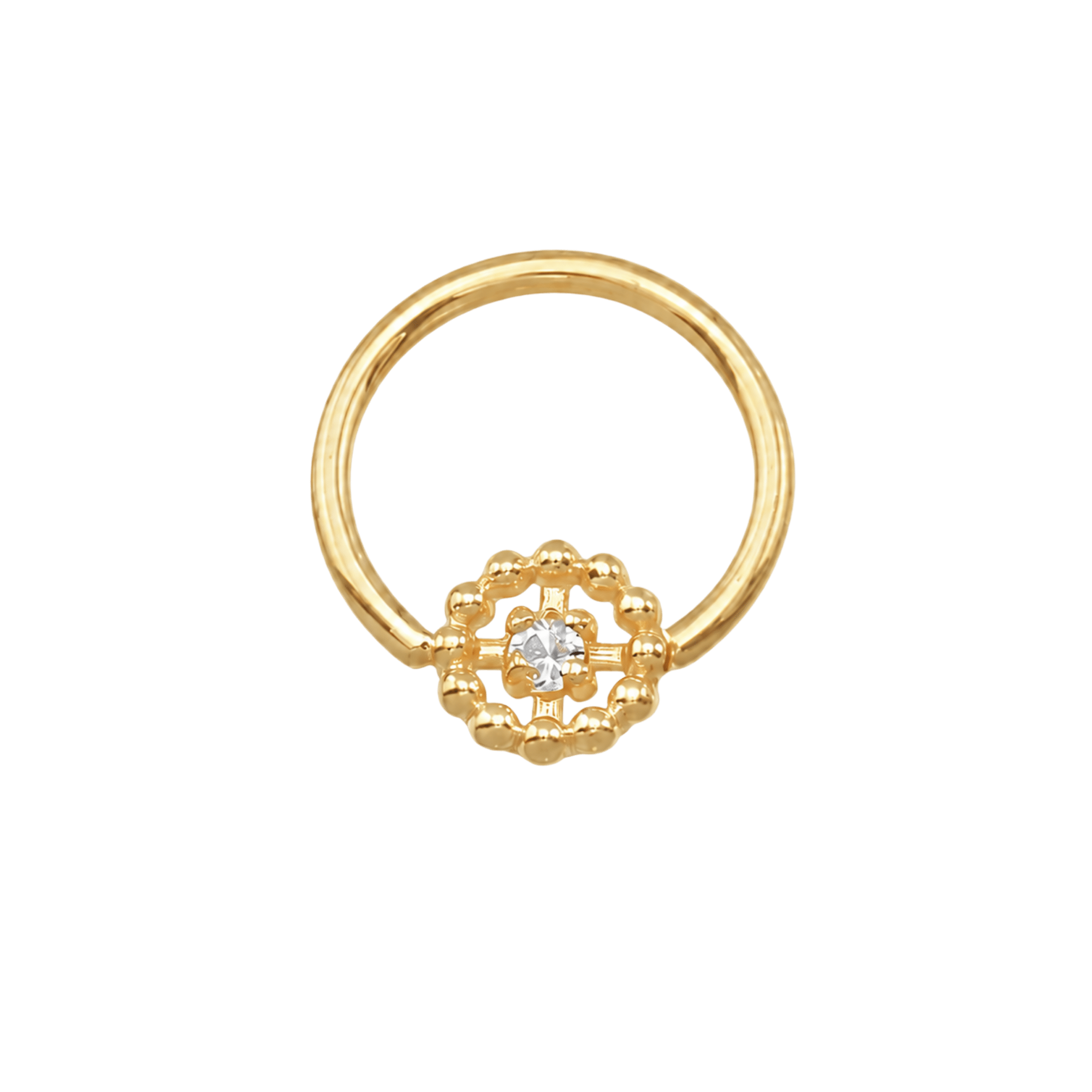 Seamless Ring with Beaded Circle – 14K Gold Textured Accent - piercing-zone.com
