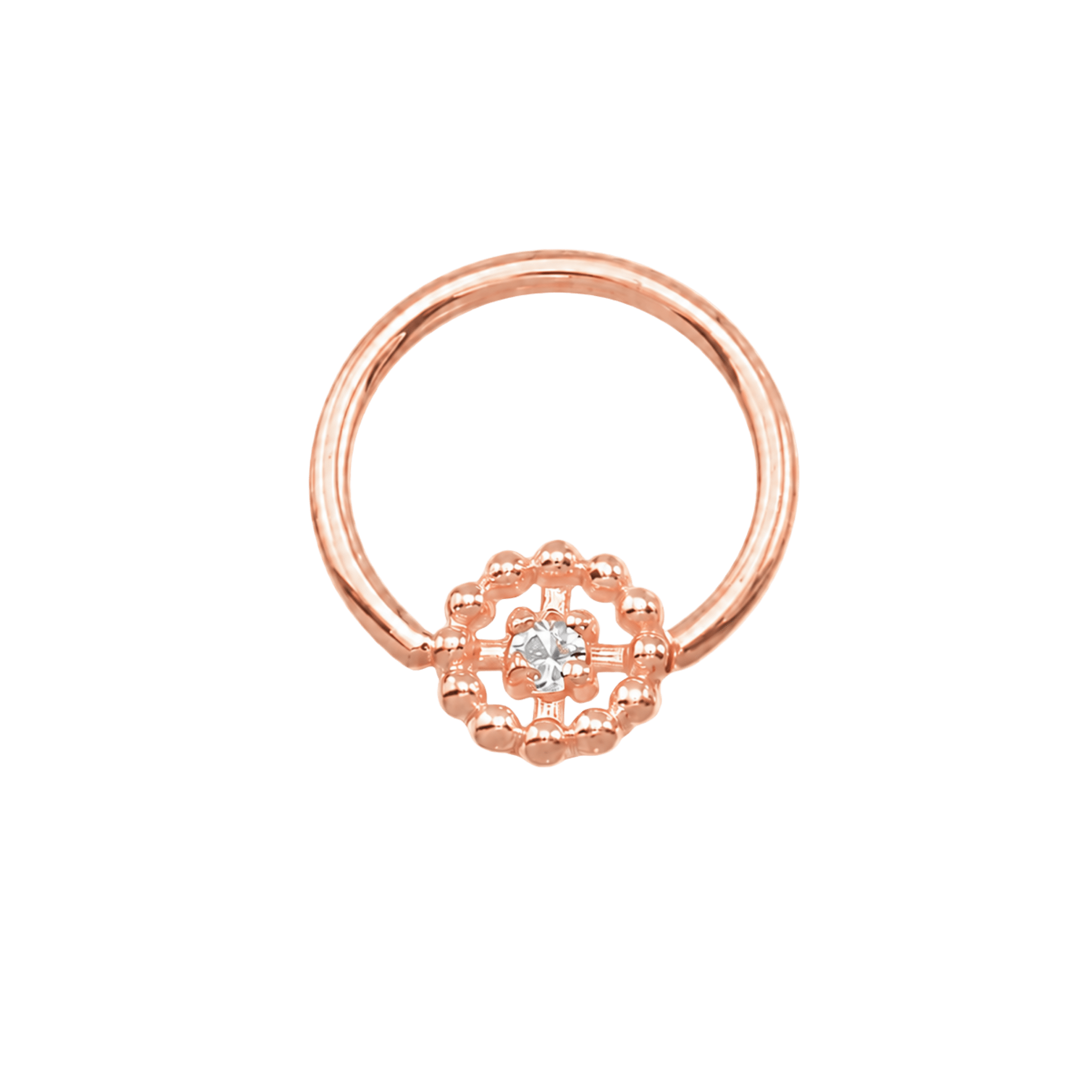 Seamless Ring with Beaded Circle – 14K Gold Textured Accent - piercing-zone.com