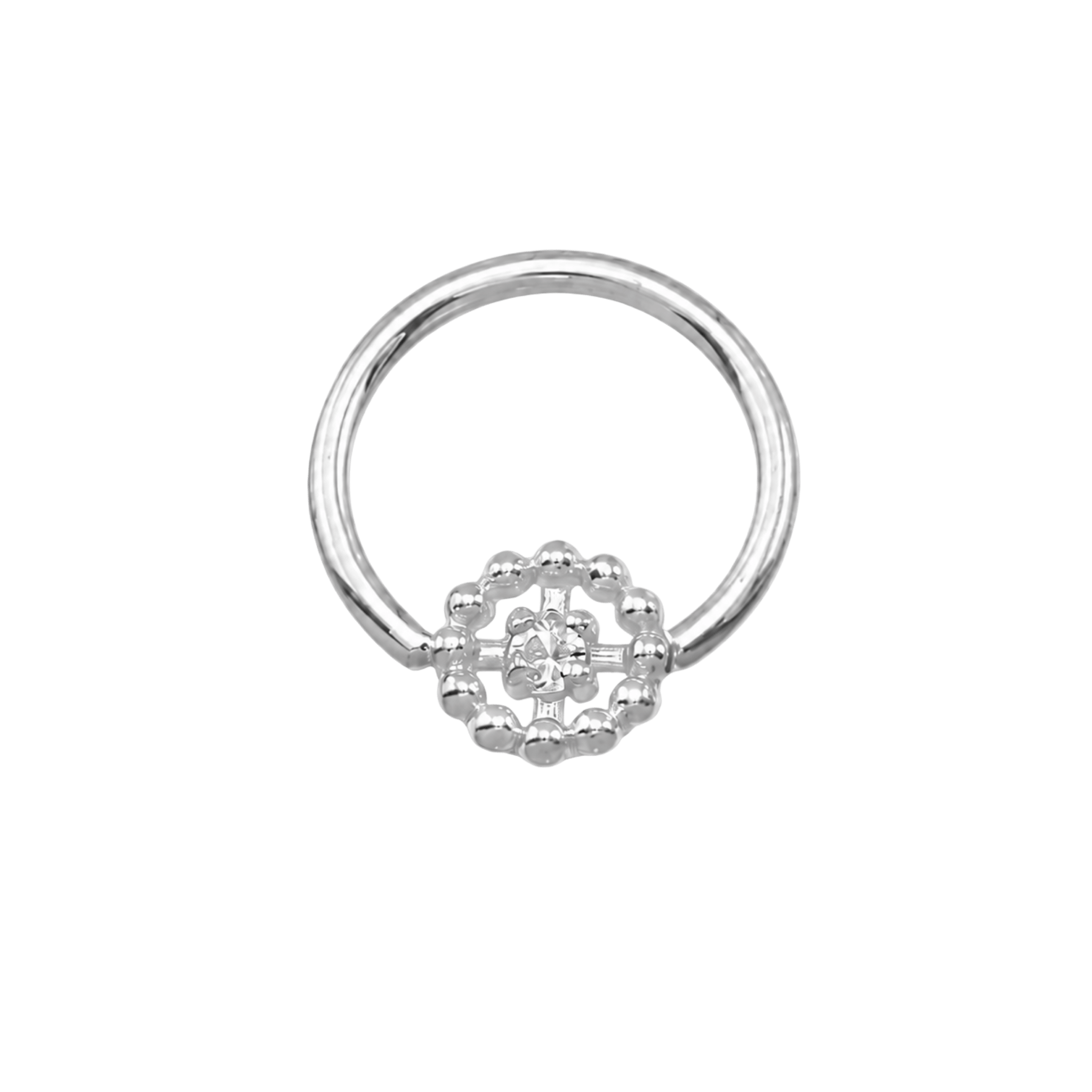 Seamless Ring with Beaded Circle – 14K Gold Textured Accent - piercing-zone.com