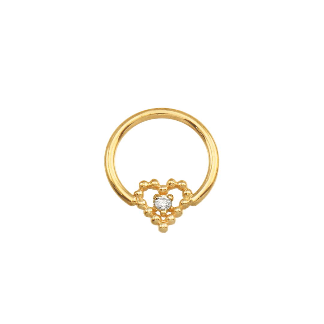 Seamless Ring with Beaded Heart – 14K Gold Textured Heart Accent - piercing - zone.com