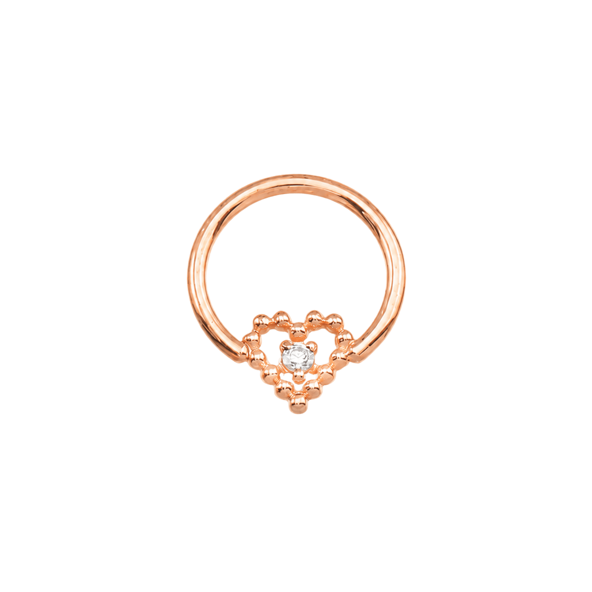 Seamless Ring with Beaded Heart – 14K Gold Textured Heart Accent - piercing-zone.com