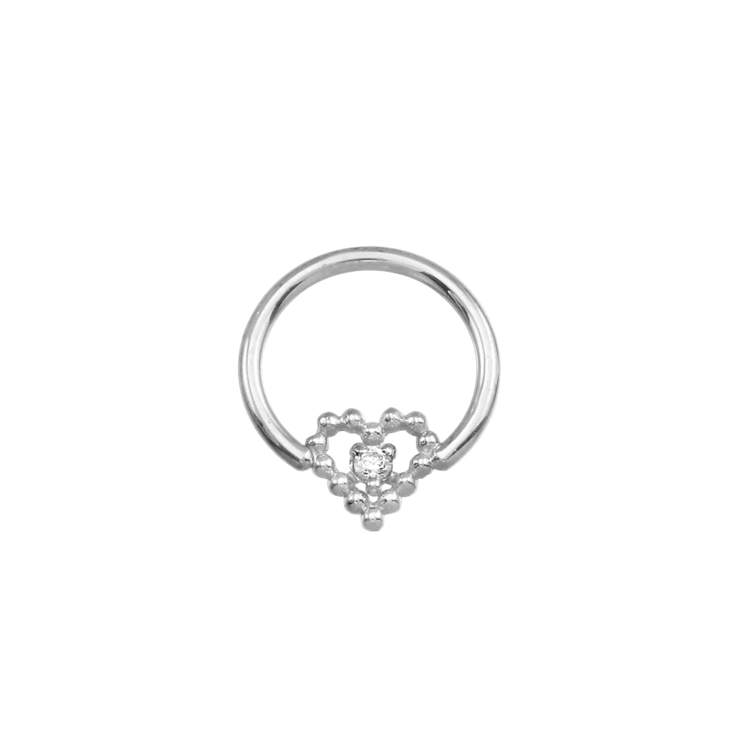 Seamless Ring with Beaded Heart – 14K Gold Textured Heart Accent - piercing - zone.com