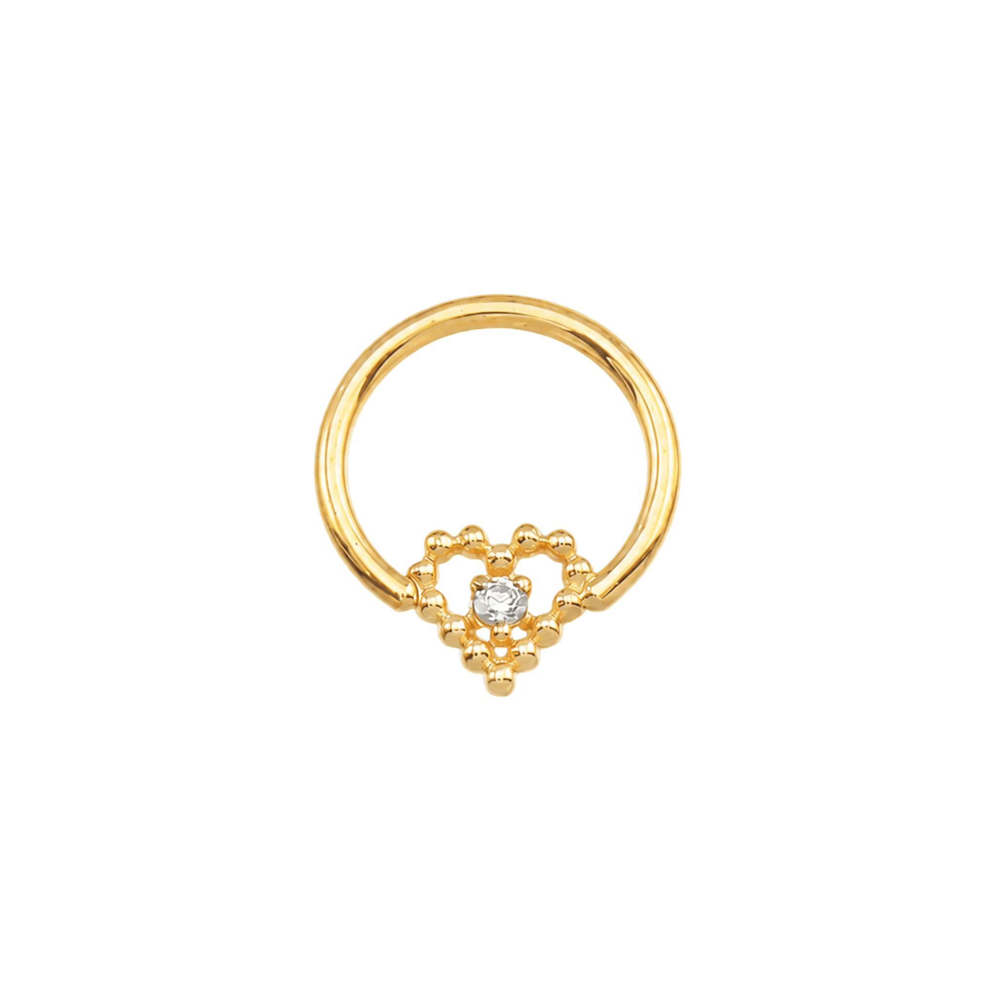 Seamless Ring with Beaded Heart – 14K Gold Textured Heart Accent - piercing-zone.com