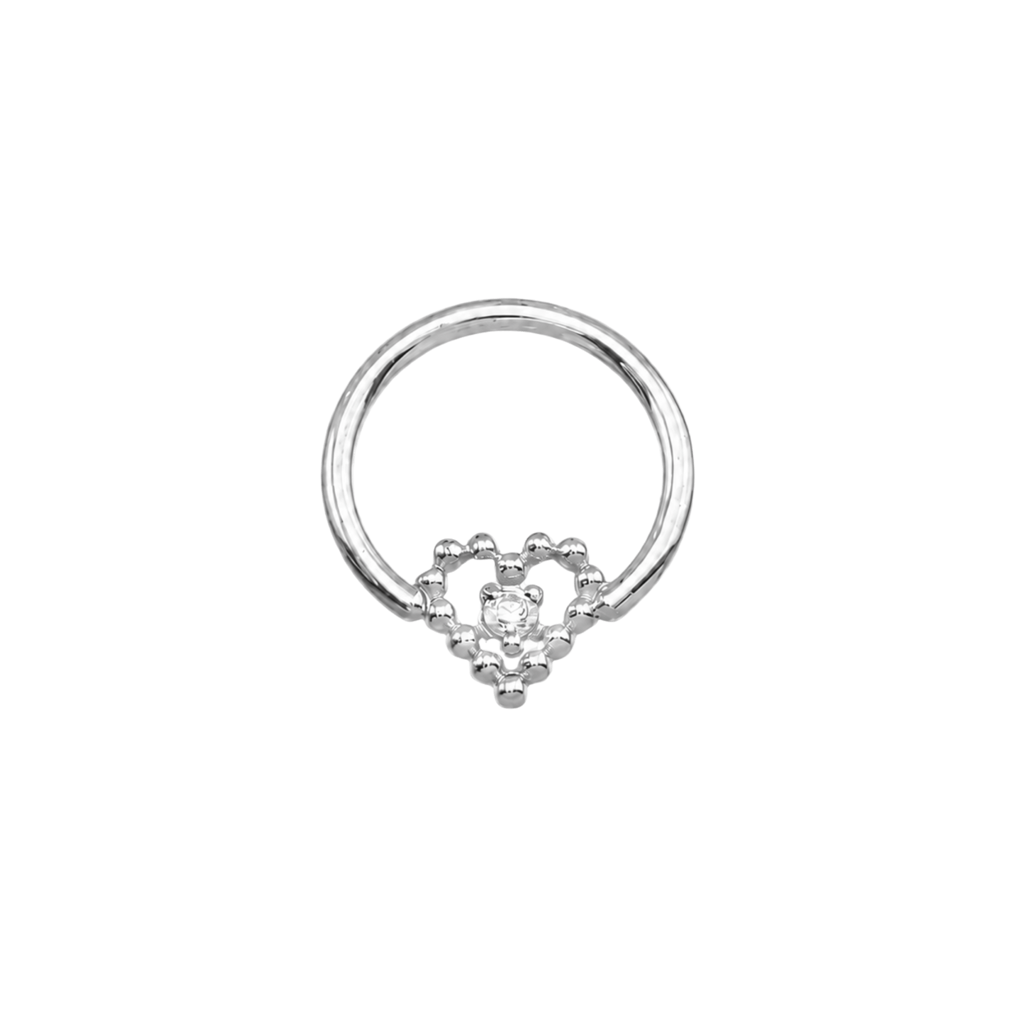 Seamless Ring with Beaded Heart – 14K Gold Textured Heart Accent - piercing-zone.com