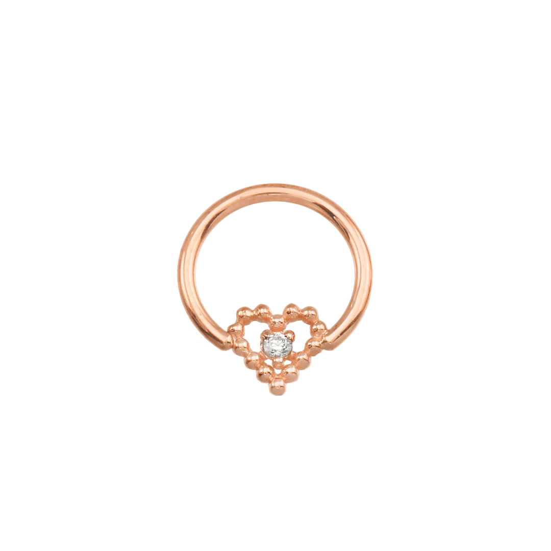 Seamless Ring with Beaded Heart – 14K Gold Textured Heart Accent - piercing - zone.com