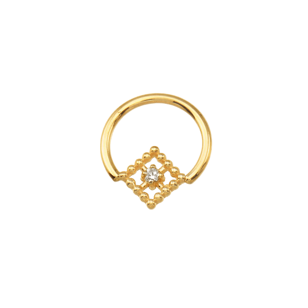 Seamless Ring With Beaded Square – 14K Gold Ornamental Square Gem Design - piercing - zone.com
