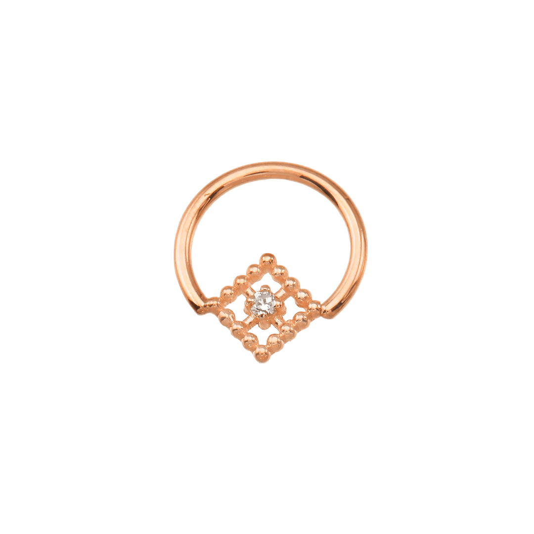 Seamless Ring With Beaded Square – 14K Gold Ornamental Square Gem Design - piercing - zone.com