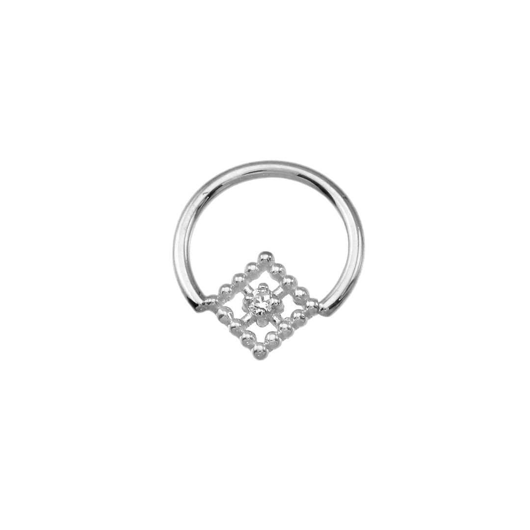 Seamless Ring With Beaded Square – 14K Gold Ornamental Square Gem Design - piercing - zone.com