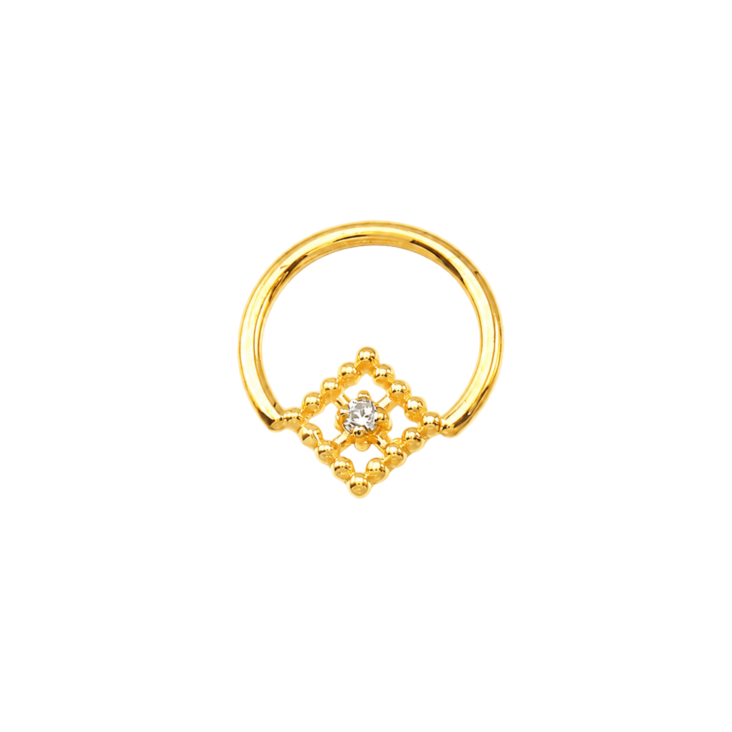 Seamless Ring With Beaded Square – 14K Gold Ornamental Square Gem Design - piercing-zone.com