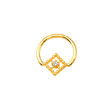 Seamless Ring With Beaded Square – 14K Gold Ornamental Square Gem Design - piercing-zone.com