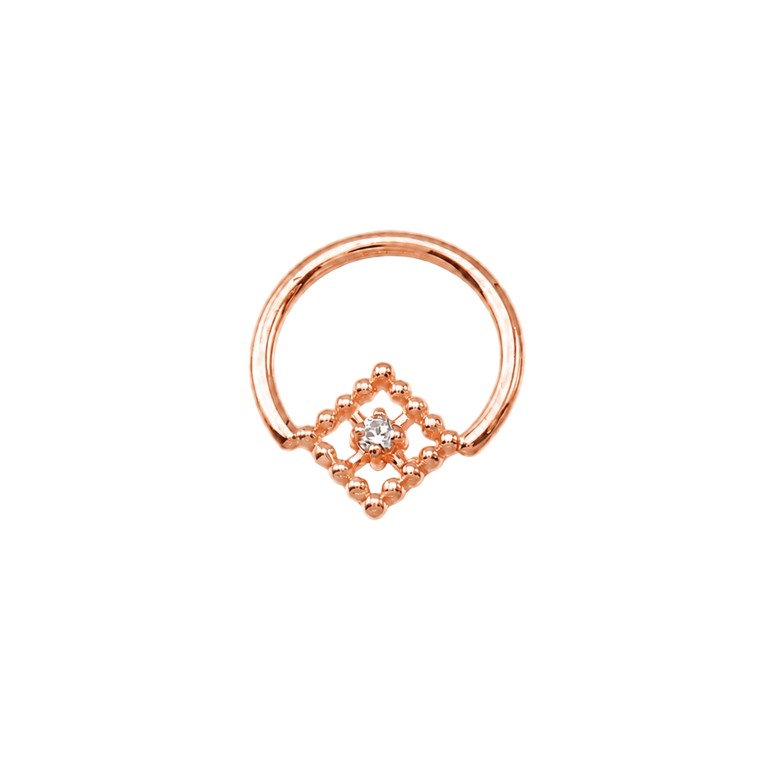 Seamless Ring With Beaded Square – 14K Gold Ornamental Square Gem Design - piercing-zone.com