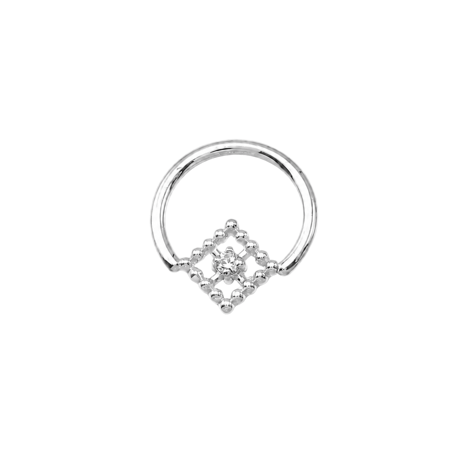 Seamless Ring With Beaded Square – 14K Gold Ornamental Square Gem Design - piercing-zone.com