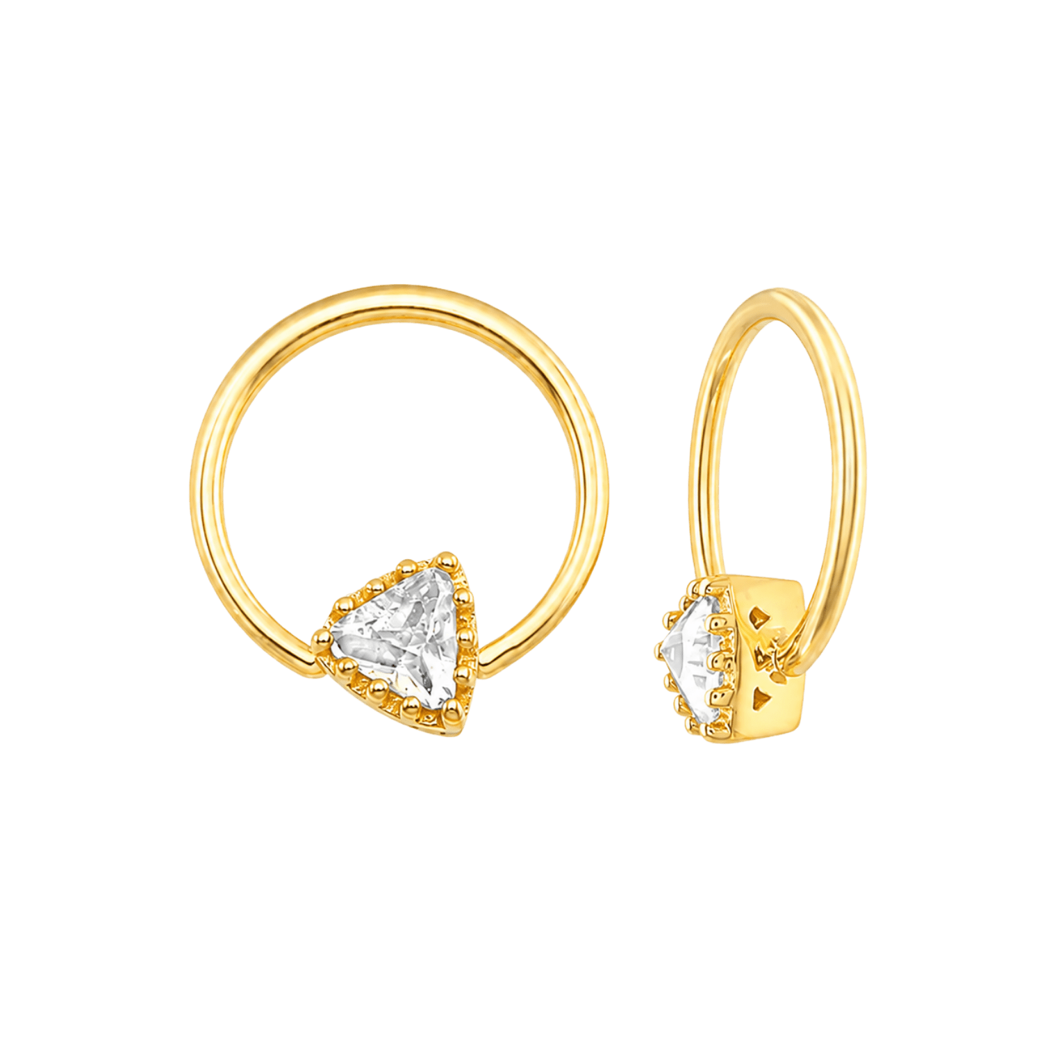 Seamless Ring With Fixed Charming Triangle Prong – 14K Gold Geometric Accent Design - piercing-zone.com