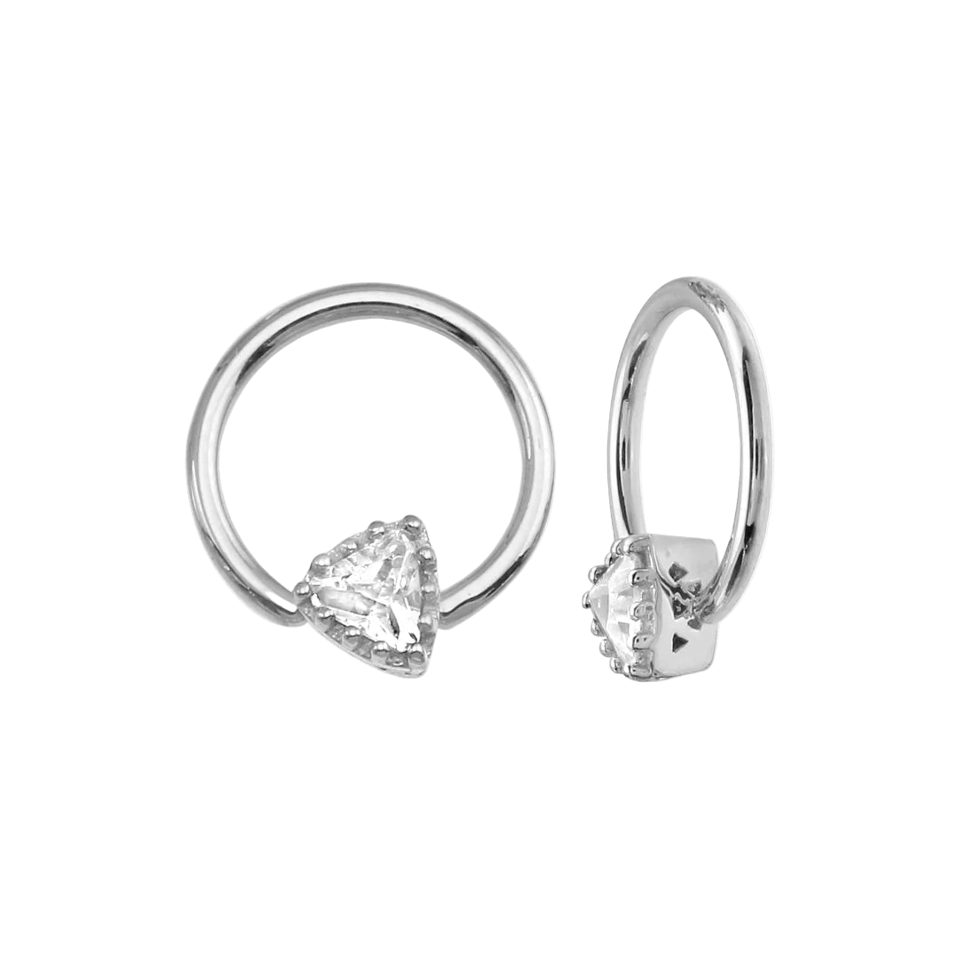 Seamless Ring With Fixed Charming Triangle Prong – 14K Gold Geometric Accent Design - piercing - zone.com