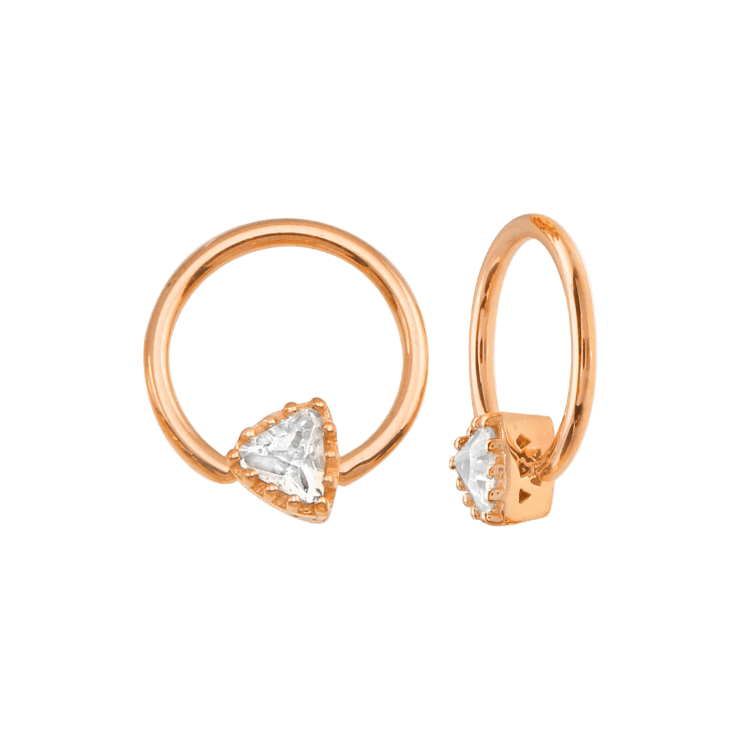 Seamless Ring With Fixed Charming Triangle Prong – 14K Gold Geometric Accent Design - piercing - zone.com