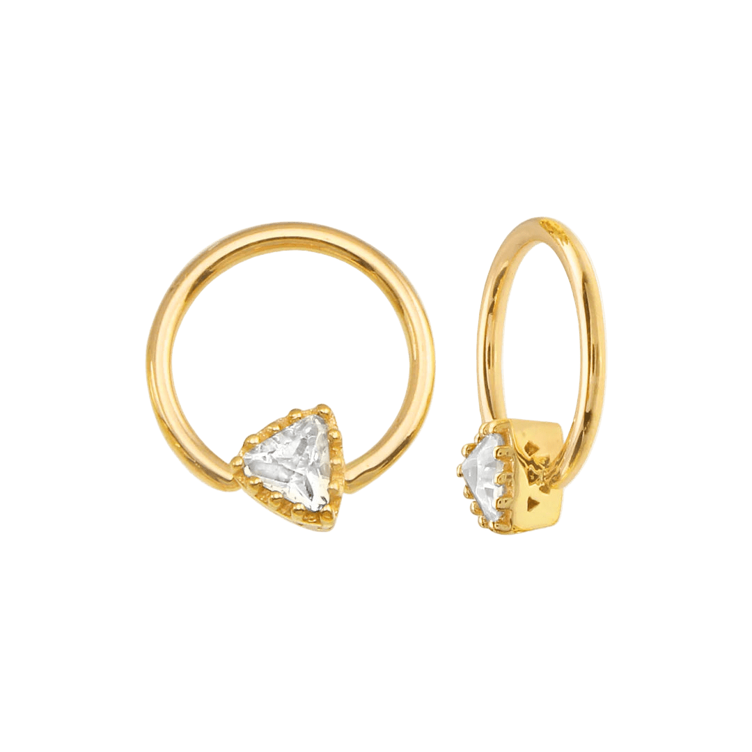 Seamless Ring With Fixed Charming Triangle Prong – 14K Gold Geometric Accent Design - piercing - zone.com