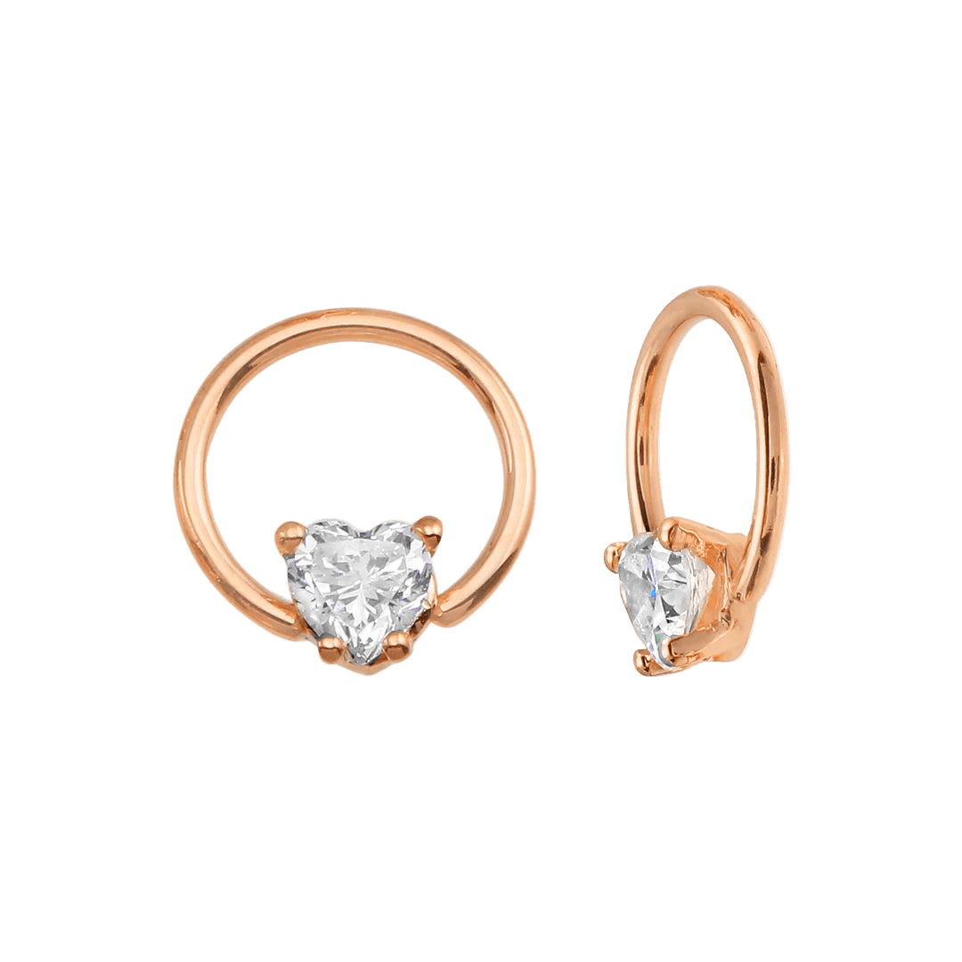 Seamless Ring With Fixed Heart Prong – 14K Gold Heart - Cut Gem Accent - piercing - zone.com